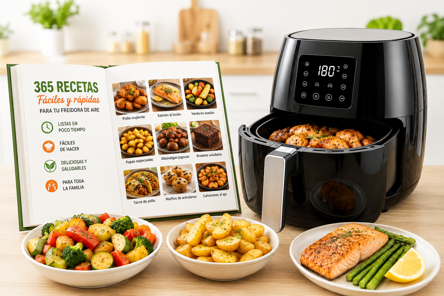 365 recetas fáciles y rápidas en freidora de aire en tablet y smartphone
