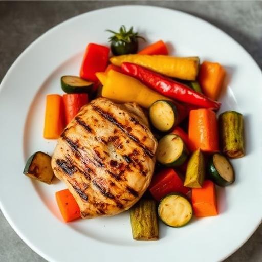 Pollo a la parrilla con verduras asadas
