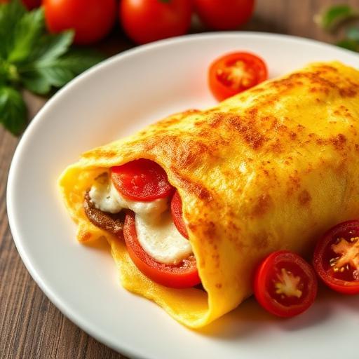 Omelette relleno de queso y tomate